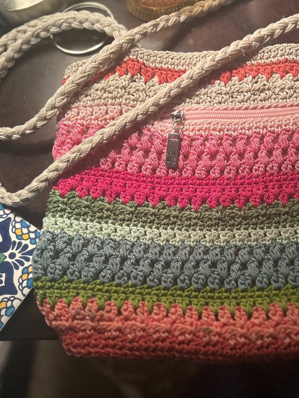 Lina Crocheted Rainbow Multi Color Purse Handbag